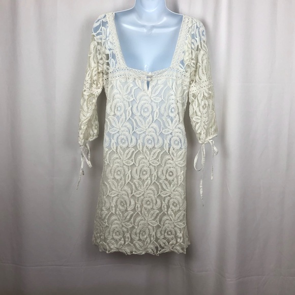 Solitaire white floral lace overlay dress M - Picture 4 of 7